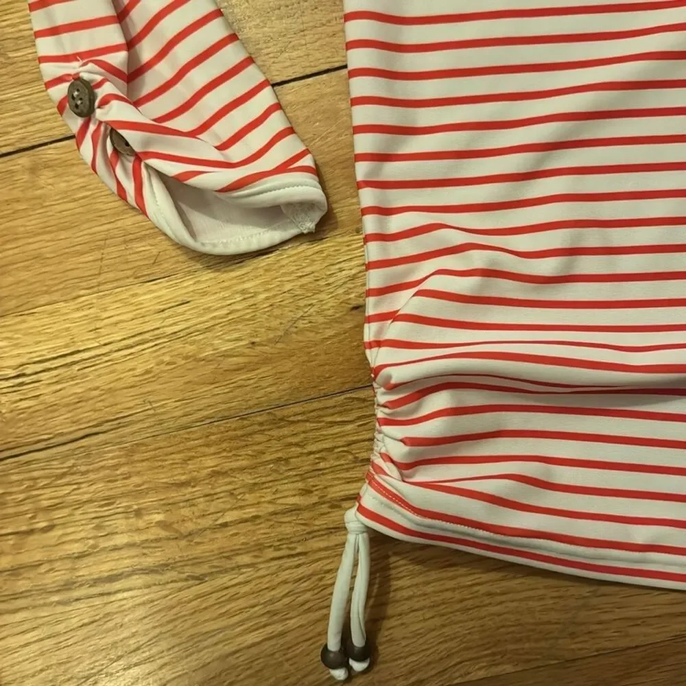 Sunuva girls red and white striped poppy swim rash guard 9-10